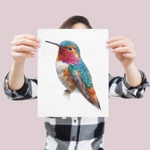 Watercolor Hummingbird Wall Art Print, Unframed - Enchanting Nature-Inspired - Picture 4 of 6